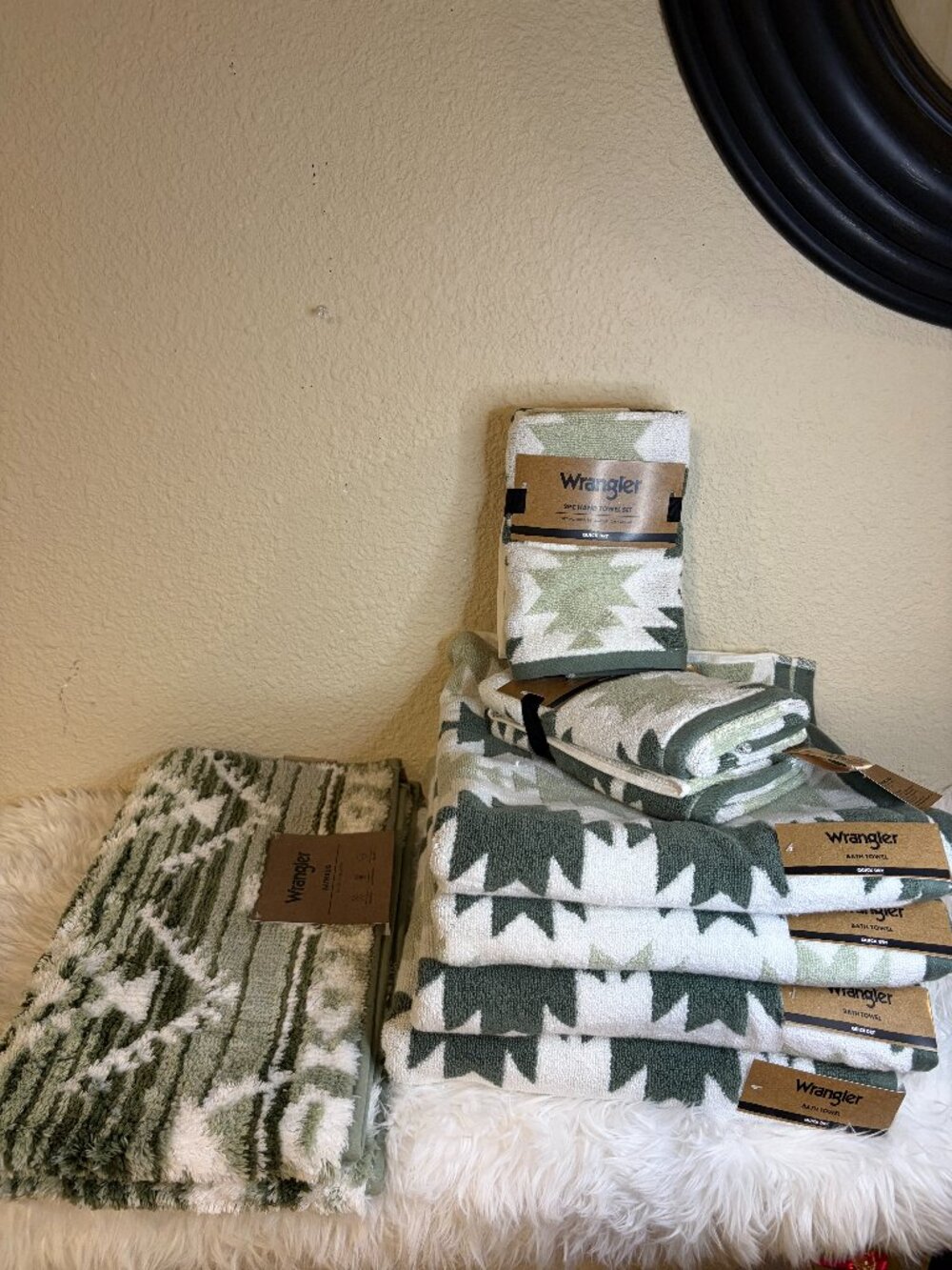 Wrangler Canyon Ikat Green 9 Pc Bath Towel Rug Set Southwestern Western NWT